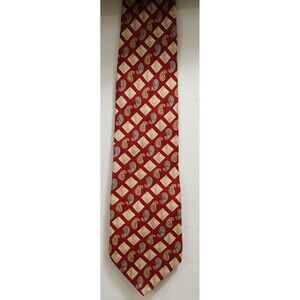 Robert Stock Red & Gold Paisley Diamond Print 100% Silk Men's Tie Made in USA
